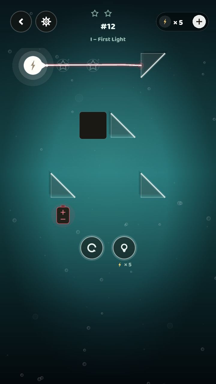 Laser Link puzzle gameplay — guiding a laser beam through mirrors in the Lagoon theme